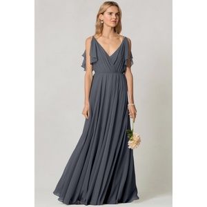 Jenny Yoo Cassie Flutter Sleeve Chiffon Gown